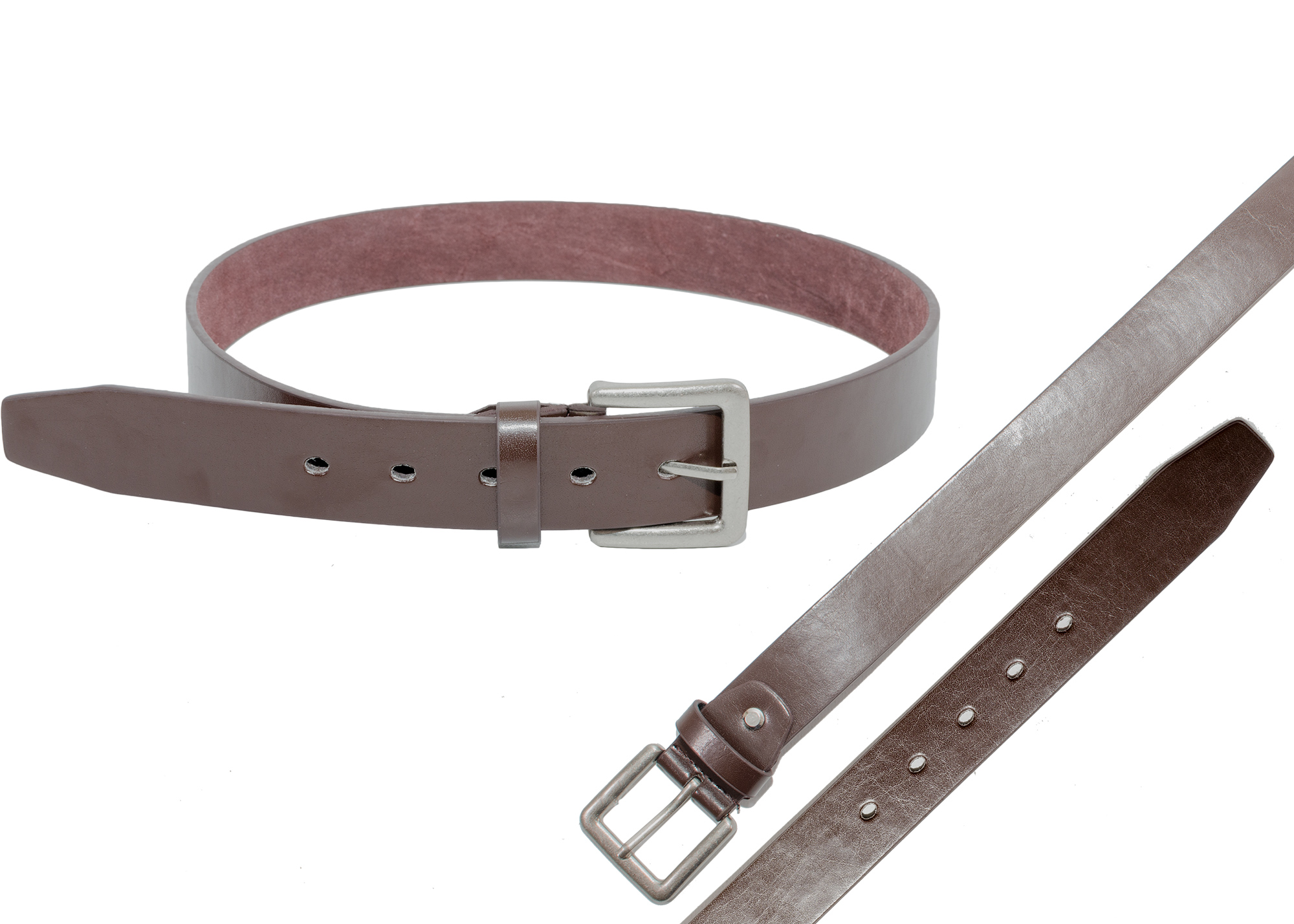 (image for) 2742 BROWN 1.25" Leather Look Belt with Nickle Buckl L (36"-40")